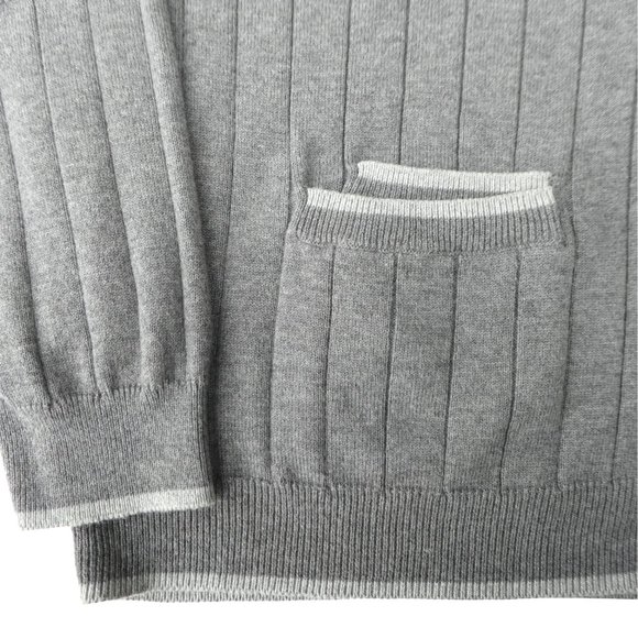 Hickey Freeman Grey Ribbed Cardigan Cotton Silk Blend Elbow Patches Pockets XL - Picture 5 of 8